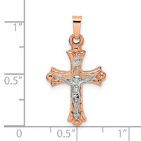 14k Rose and White Gold Polished Fleur de Lis INRI Hollow Crucifix-XR1873