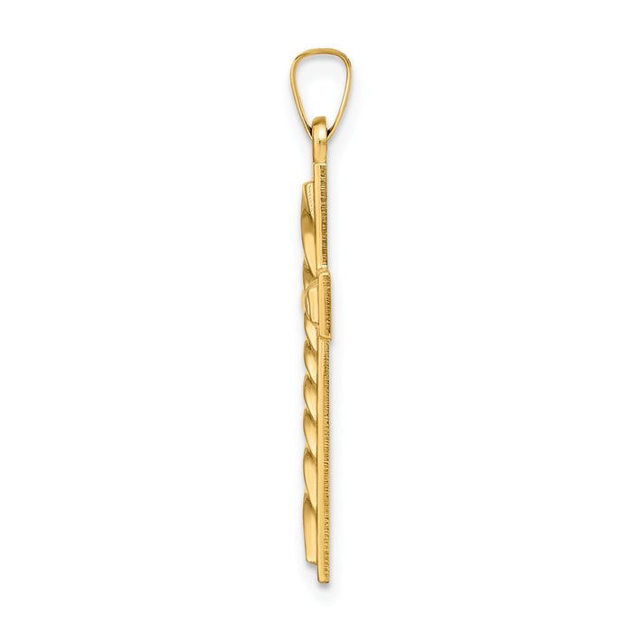 14k Polished and Twisted Hollow Cross Pendant-XR1874