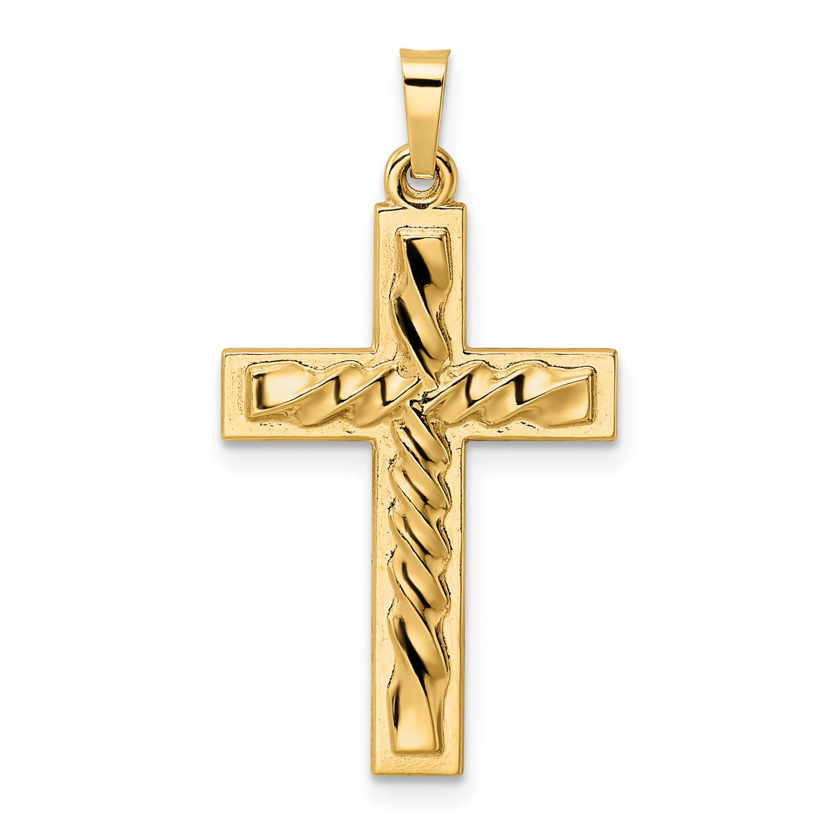 14k Polished and Twisted Hollow Cross Pendant-XR1874
