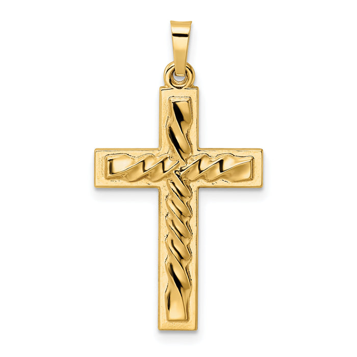14k Polished and Twisted Hollow Cross Pendant-XR1874