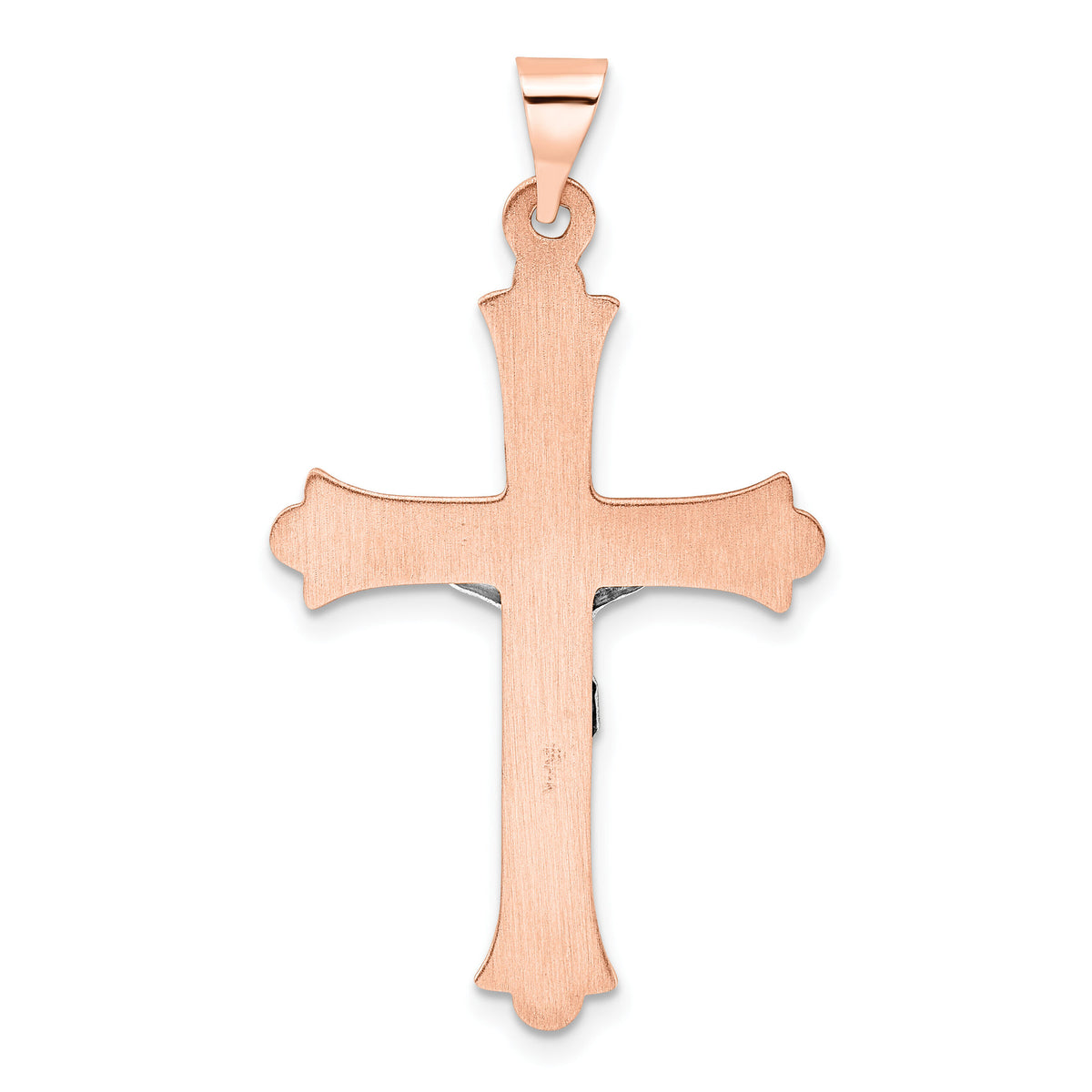 14k Rose and White Gold Polished Fleur de Lis INRI Hollow Crucifix-XR1875