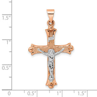 14k Rose and White Gold Polished Fleur de Lis INRI Hollow Crucifix-XR1875
