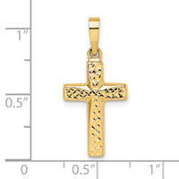 14k Polished Diamond-cut Reversible Puffed Cross Pendant-XR1876