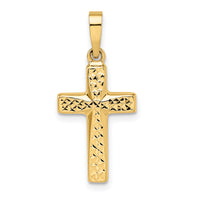 14k Polished Diamond-cut Reversible Puffed Cross Pendant-XR1876