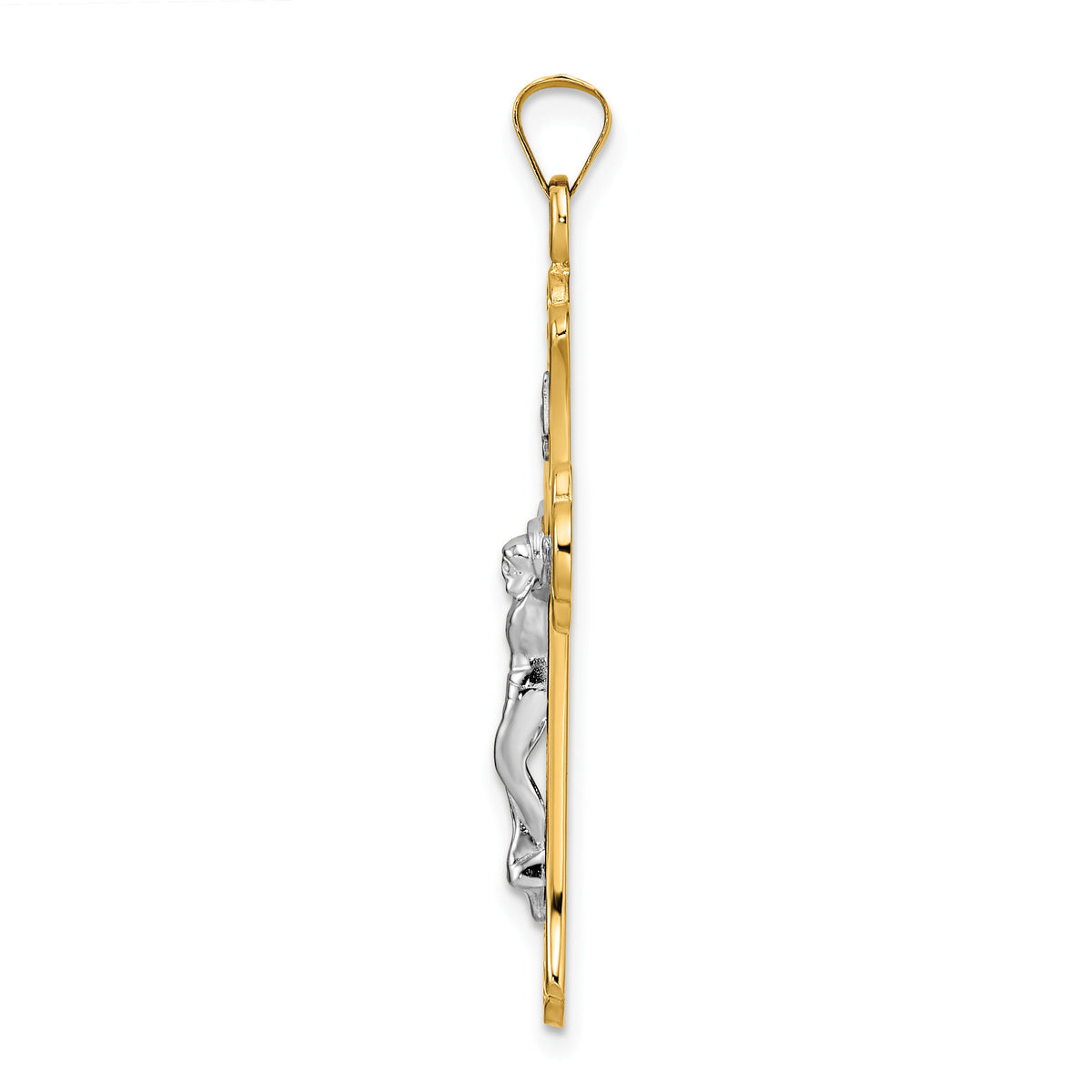 14k Two-tone Polished Solid INRI Fleur de Lis Crucifix Pendant-XR1877