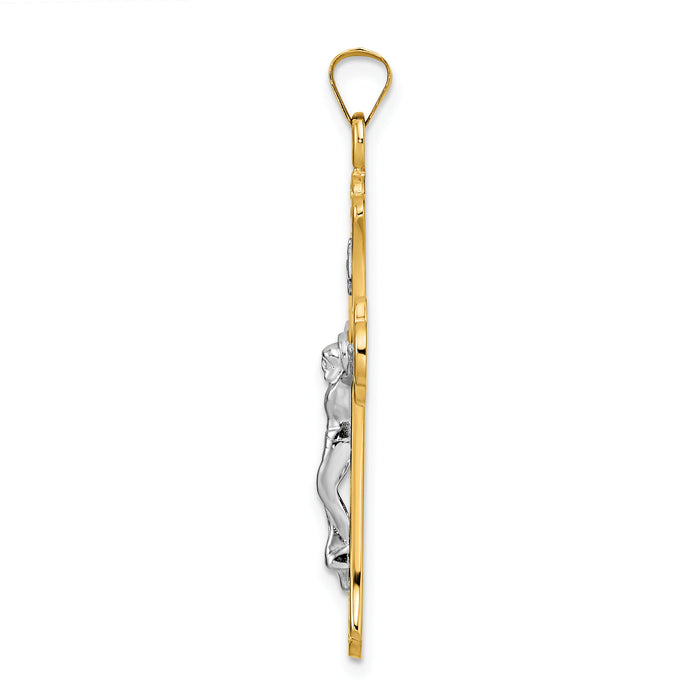 14k Two-tone Polished Solid INRI Fleur de Lis Crucifix Pendant-XR1877