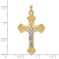 14k Two-tone Polished Solid INRI Fleur de Lis Crucifix Pendant-XR1877