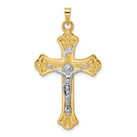 14k Two-tone Polished Solid INRI Fleur de Lis Crucifix Pendant-XR1877