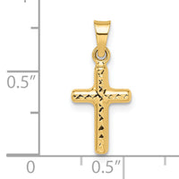 14k Polished Diamond-cut Reversible Puffed Cross Pendant-XR1878