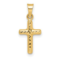 14k Polished Diamond-cut Reversible Puffed Cross Pendant-XR1878