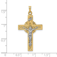 14k Two-tone Polished Solid Celtic INRI Crucifix Pendant-XR1879
