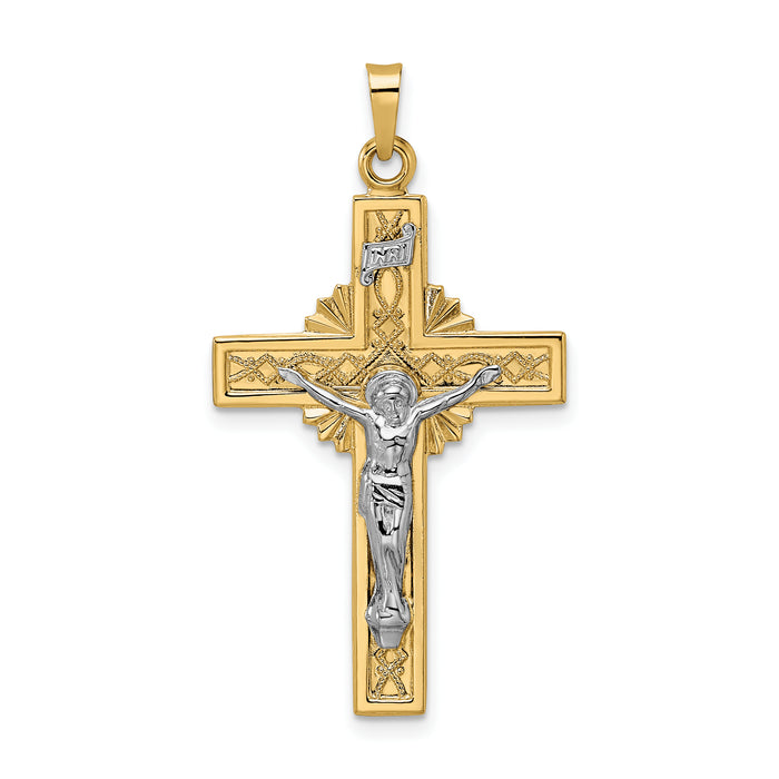 14k Two-tone Polished Solid Celtic INRI Crucifix Pendant-XR1879