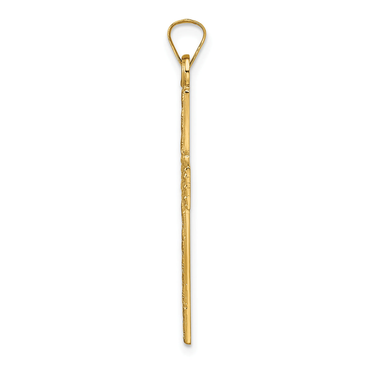 14k Polished Wood Texture Solid Cross Pendant-XR1882