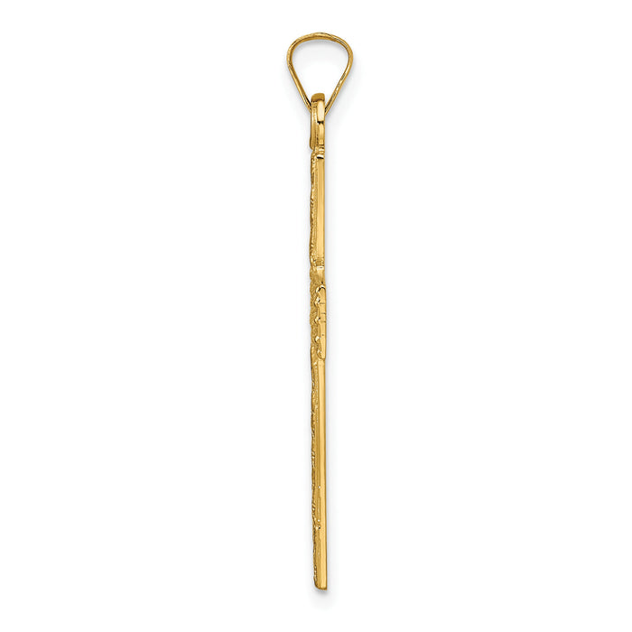 14k Polished Wood Texture Solid Cross Pendant-XR1882