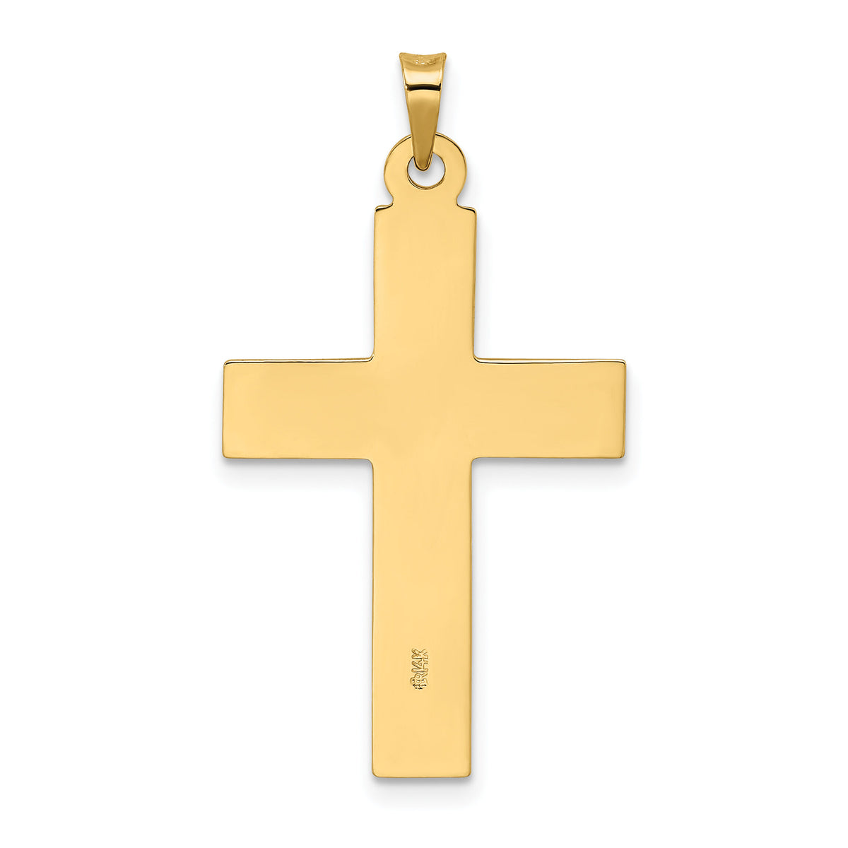 14k Polished Wood Texture Solid Cross Pendant-XR1882