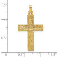 14k Polished Wood Texture Solid Cross Pendant-XR1882