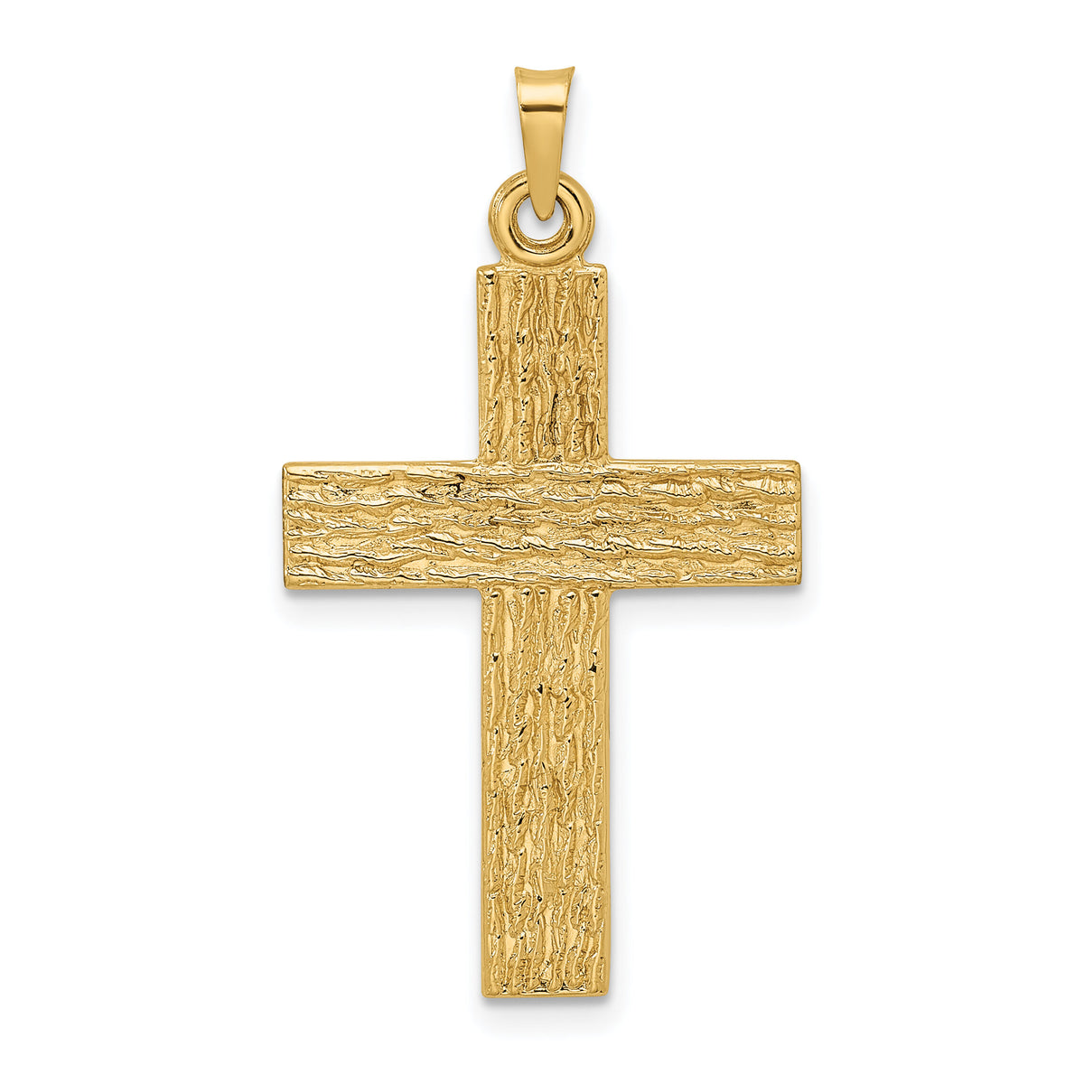 14k Polished Wood Texture Solid Cross Pendant-XR1882