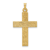 14k Polished Wood Texture Solid Cross Pendant-XR1882