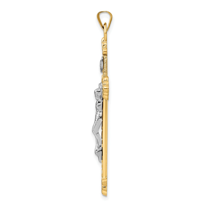 14k Two-tone Polished Hollow INRI Budded Crucifix Pendant-XR1883
