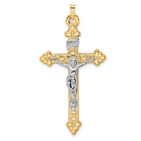 14k Two-tone Polished Hollow INRI Budded Crucifix Pendant-XR1883