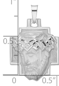 14k White Gold Polished and Satin Solid Jesus Head Pendant-XR1885