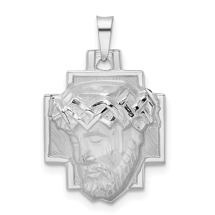 14k White Gold Polished and Satin Solid Jesus Head Pendant-XR1885