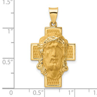 14k Polished and Satin Hollow Jesus Face Cross Pendant-XR1887