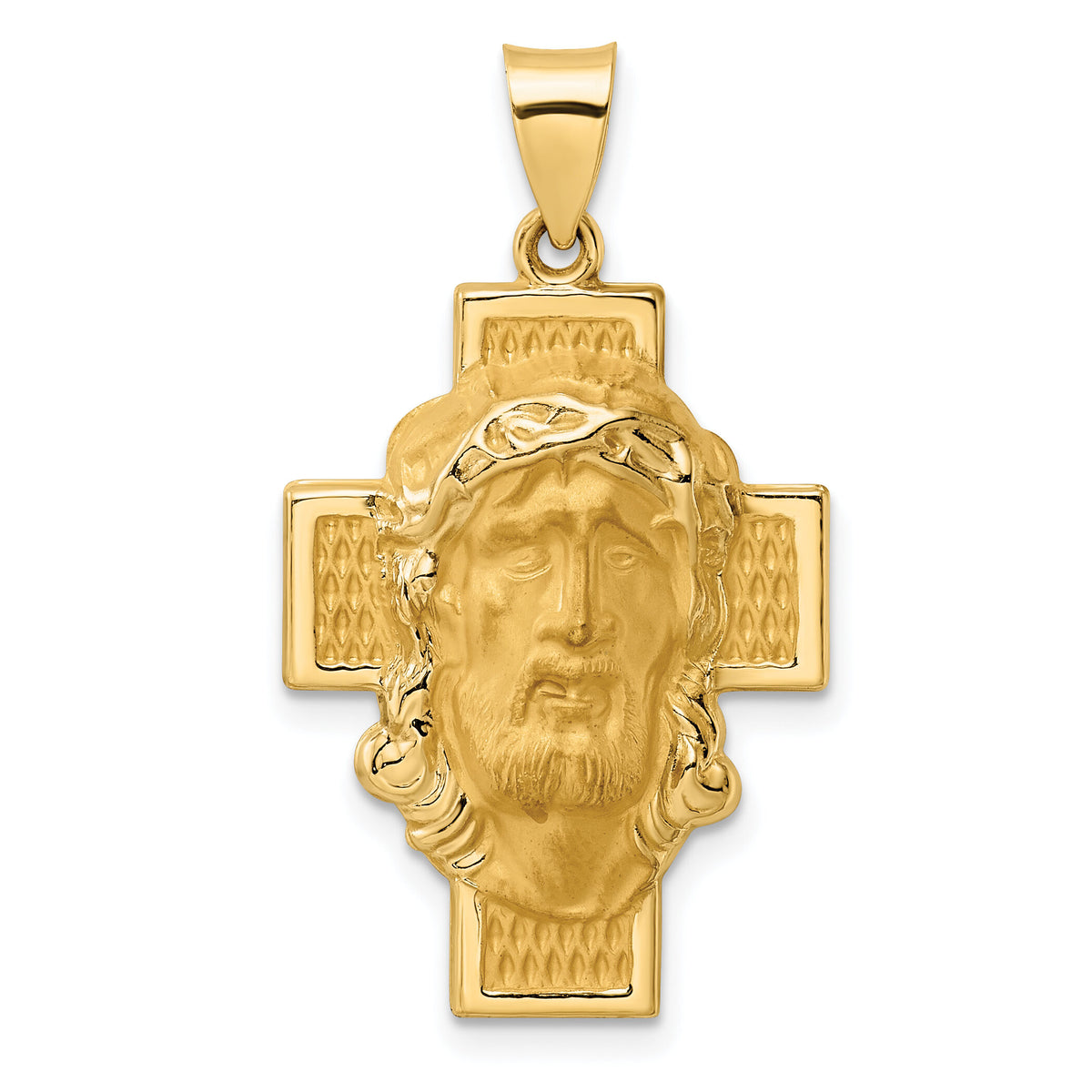 14k Polished and Satin Hollow Jesus Face Cross Pendant-XR1887