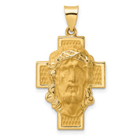 14k Polished and Satin Hollow Jesus Face Cross Pendant-XR1887