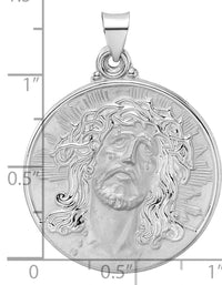 14k White Gold Polished and Satin Hollow Jesus Face Disc Pendant-XR1889