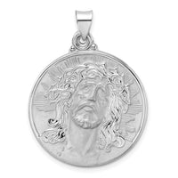 14k White Gold Polished and Satin Hollow Jesus Face Disc Pendant-XR1889