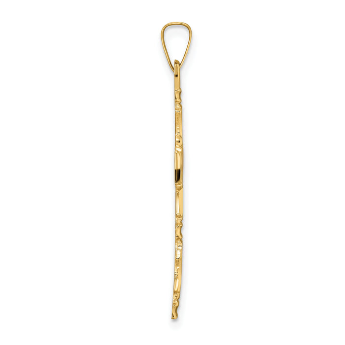 14k Polished Solid Floral Center Cross Pendant-XR1890