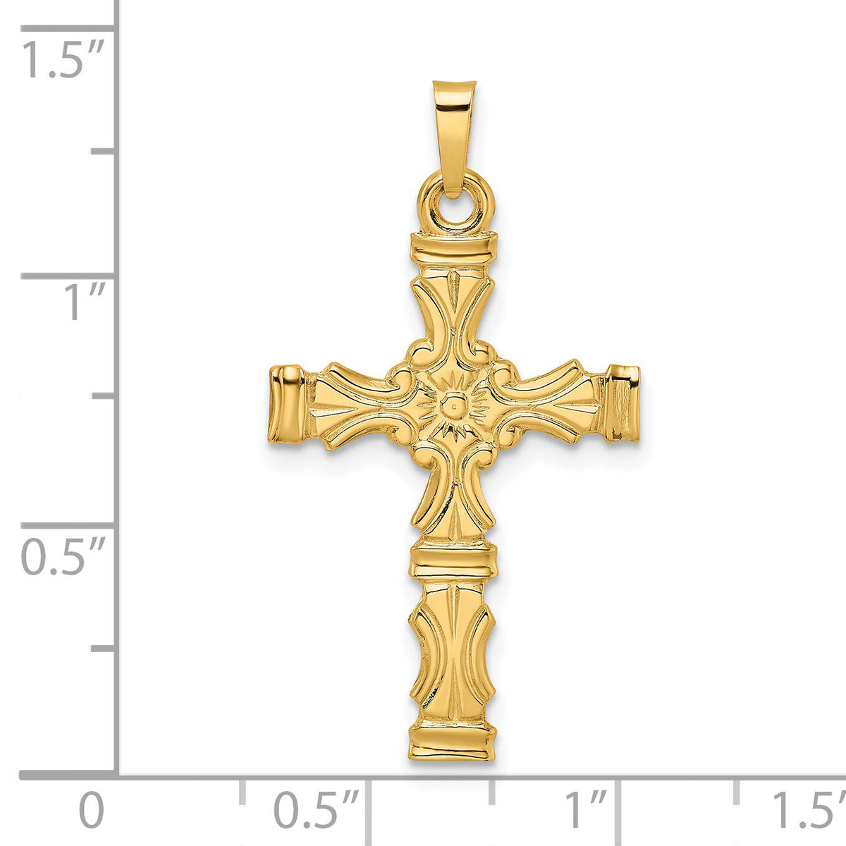 14k Polished Solid Floral Center Cross Pendant-XR1890