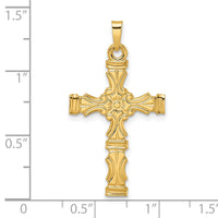 14k Polished Solid Floral Center Cross Pendant-XR1890