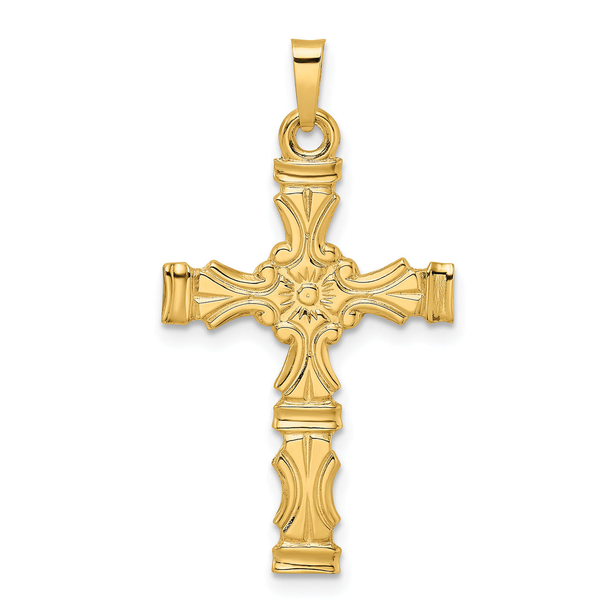 14k Polished Solid Floral Center Cross Pendant-XR1890
