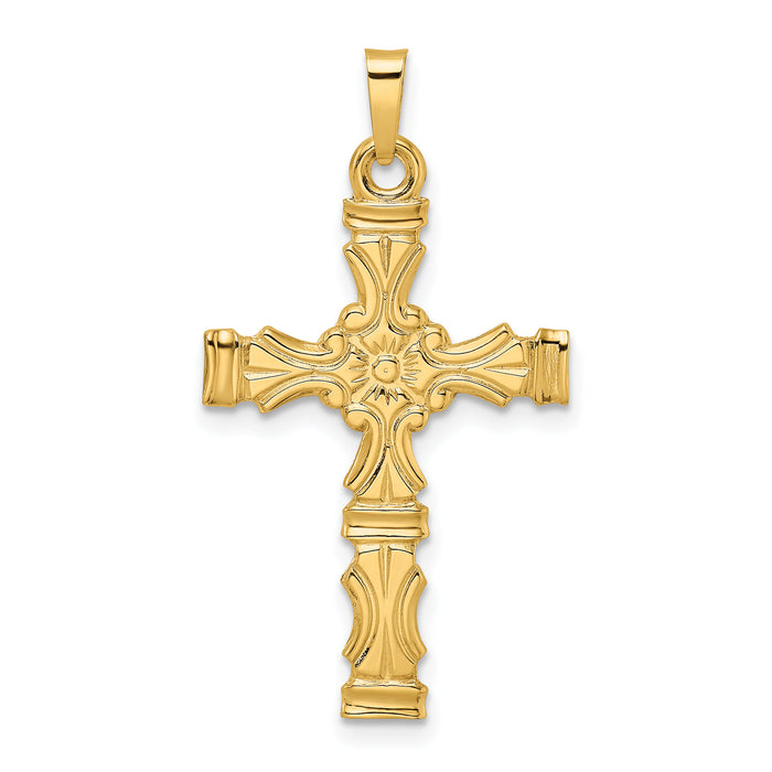 14k Polished Solid Floral Center Cross Pendant-XR1890