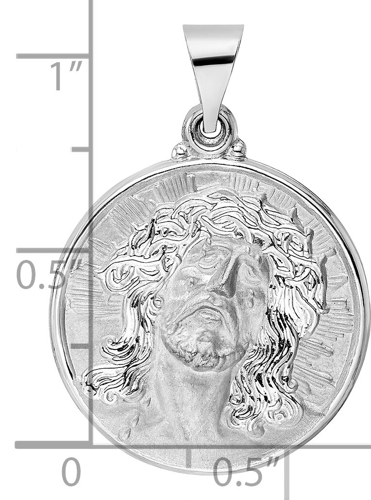 14k White Gold Polished and Satin Hollow Jesus Face Disc Pendant-XR1893