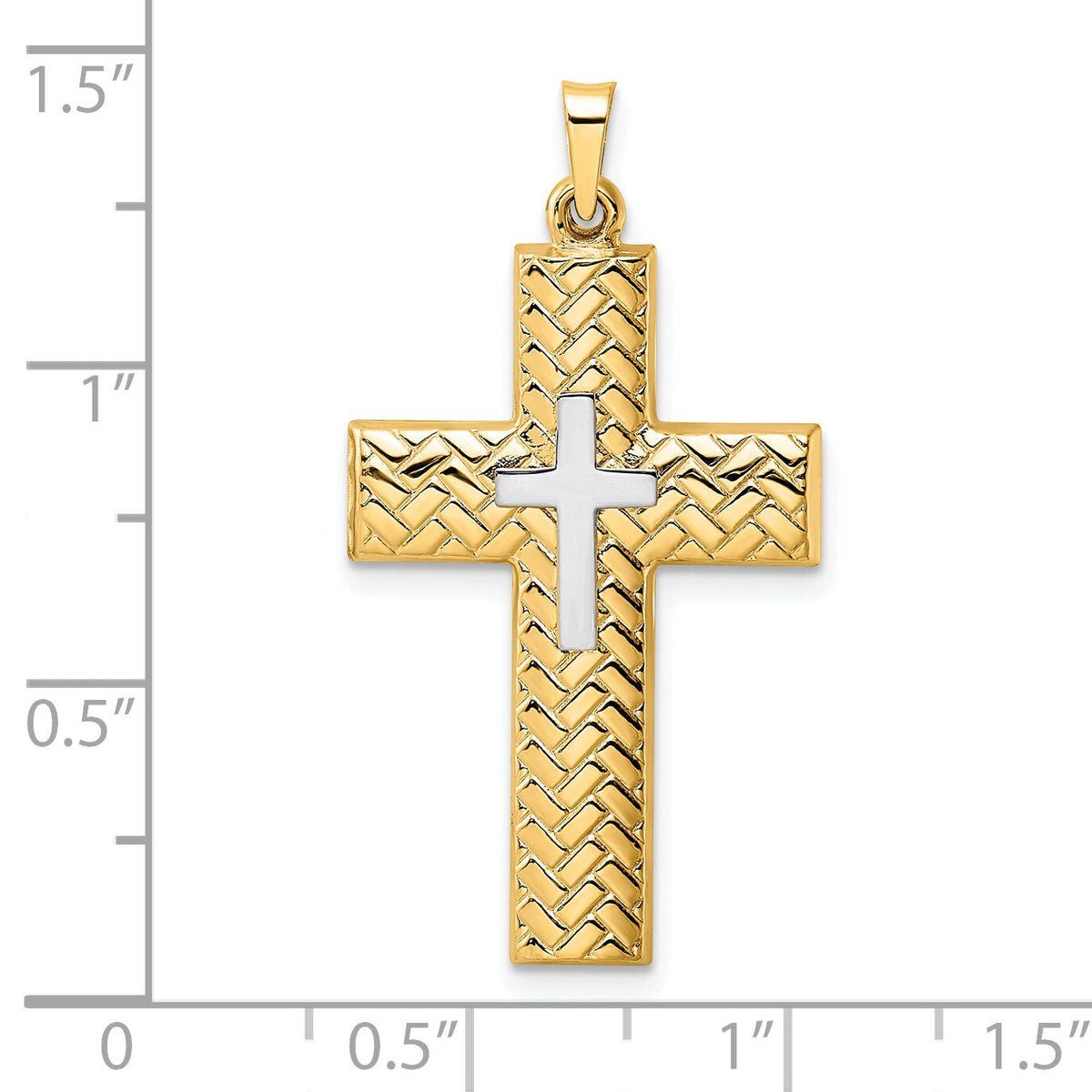 14k Two-tone Polished Hollow Woven Double Cross Pendant-XR1898