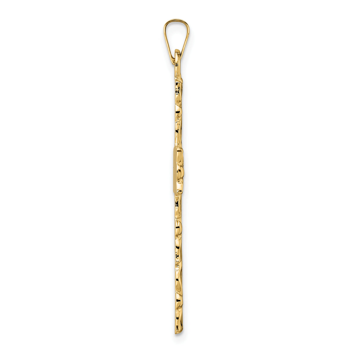 14k Polished and Textured Floral Solid Cross Pendant-XR1900