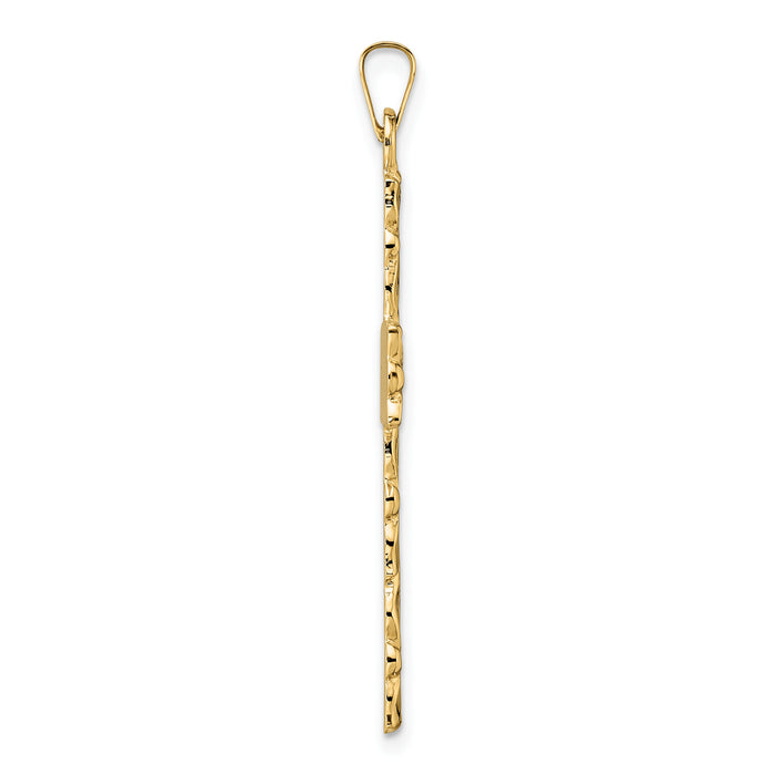 14k Polished and Textured Floral Solid Cross Pendant-XR1900