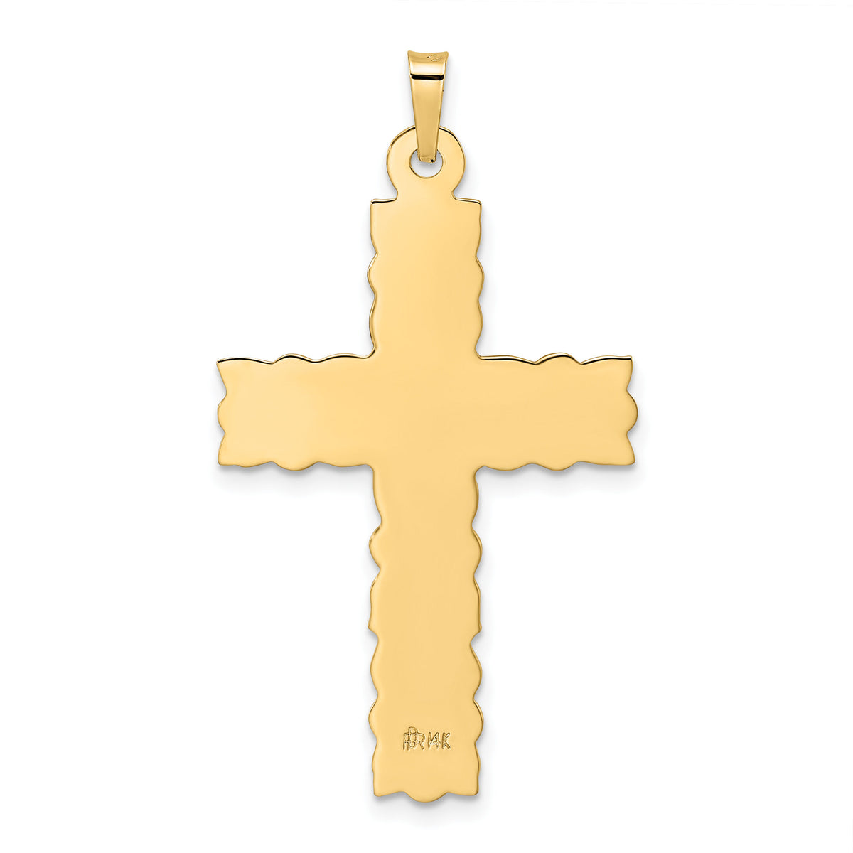 14k Polished and Textured Floral Solid Cross Pendant-XR1900