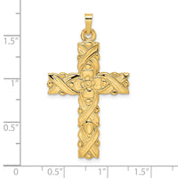 14k Polished and Textured Floral Solid Cross Pendant-XR1900