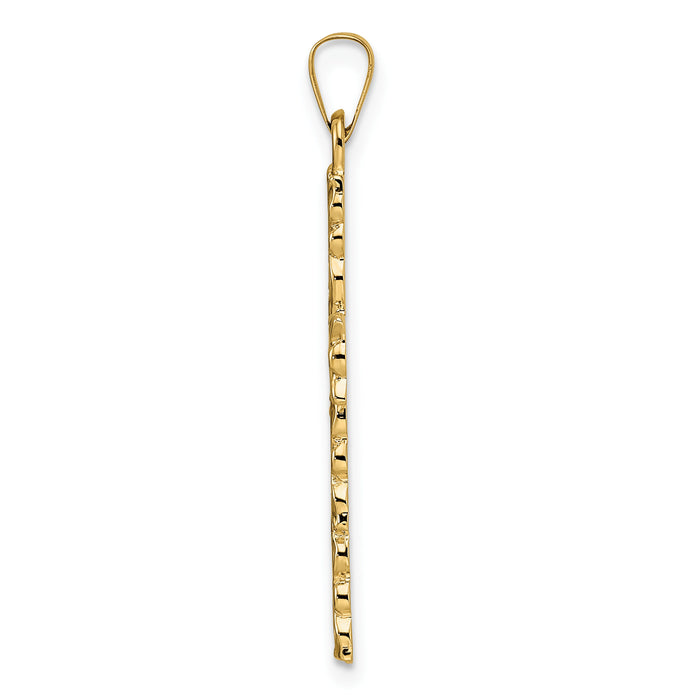 14k Polished and Textured Solid Floral Cross Pendant-XR1902