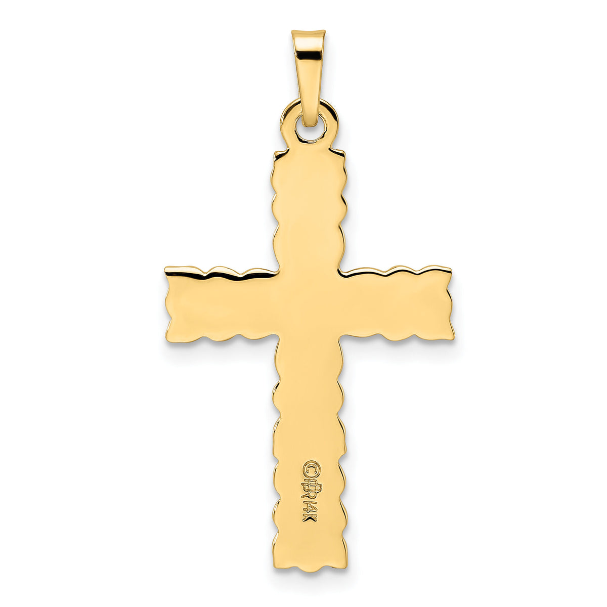14k Polished and Textured Solid Floral Cross Pendant-XR1902