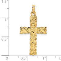 14k Polished and Textured Solid Floral Cross Pendant-XR1902