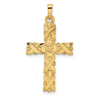 14k Polished and Textured Solid Floral Cross Pendant-XR1902