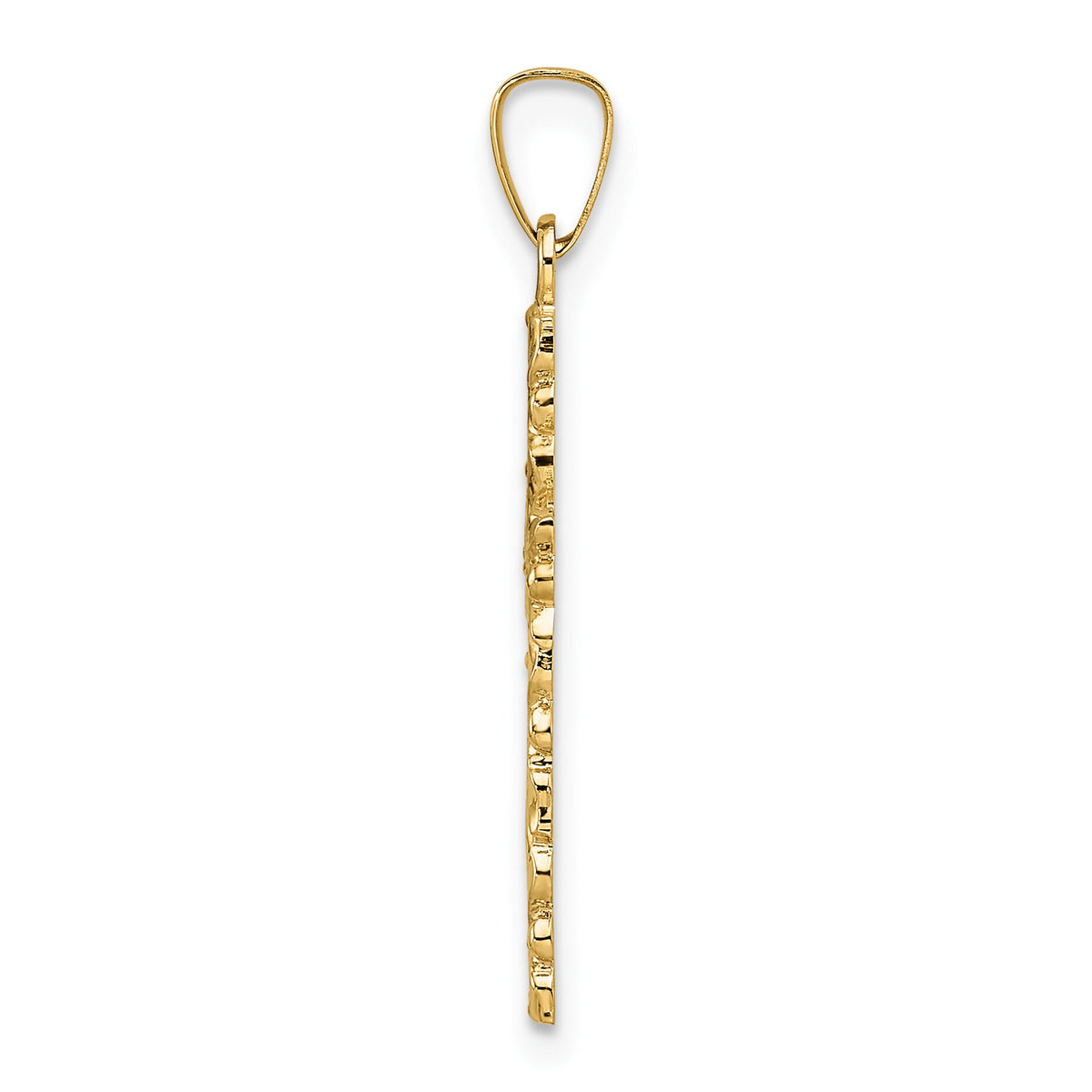 14k Polished and Textured Solid Floral Cross Pendant-XR1904