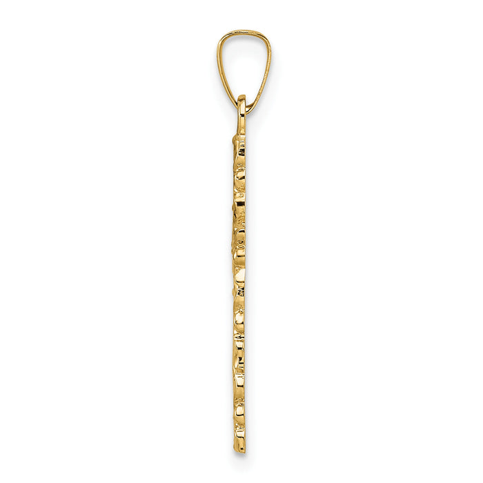 14k Polished and Textured Solid Floral Cross Pendant-XR1904