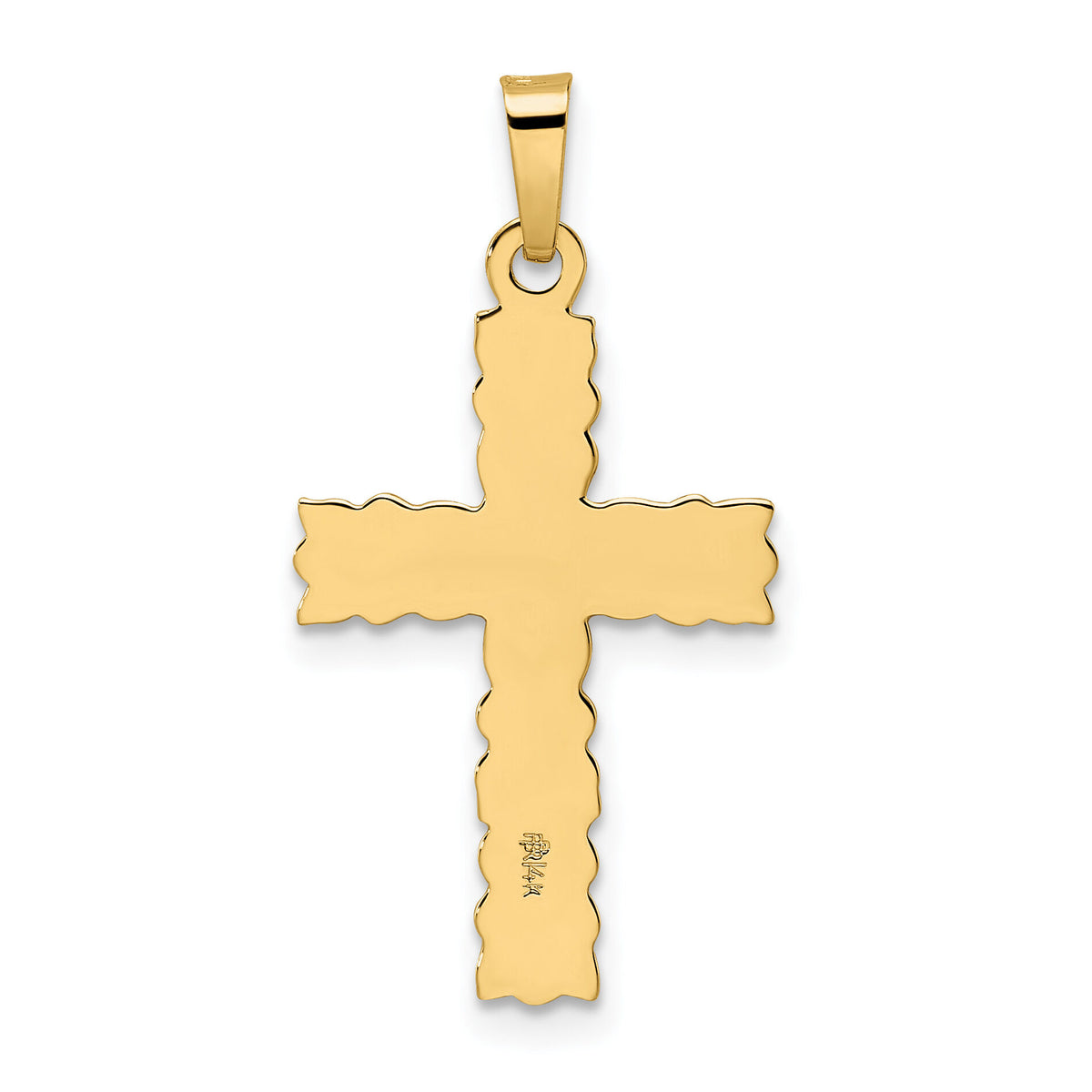 14k Polished and Textured Solid Floral Cross Pendant-XR1904