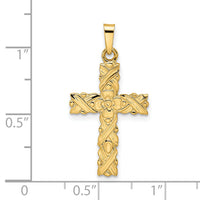 14k Polished and Textured Solid Floral Cross Pendant-XR1904